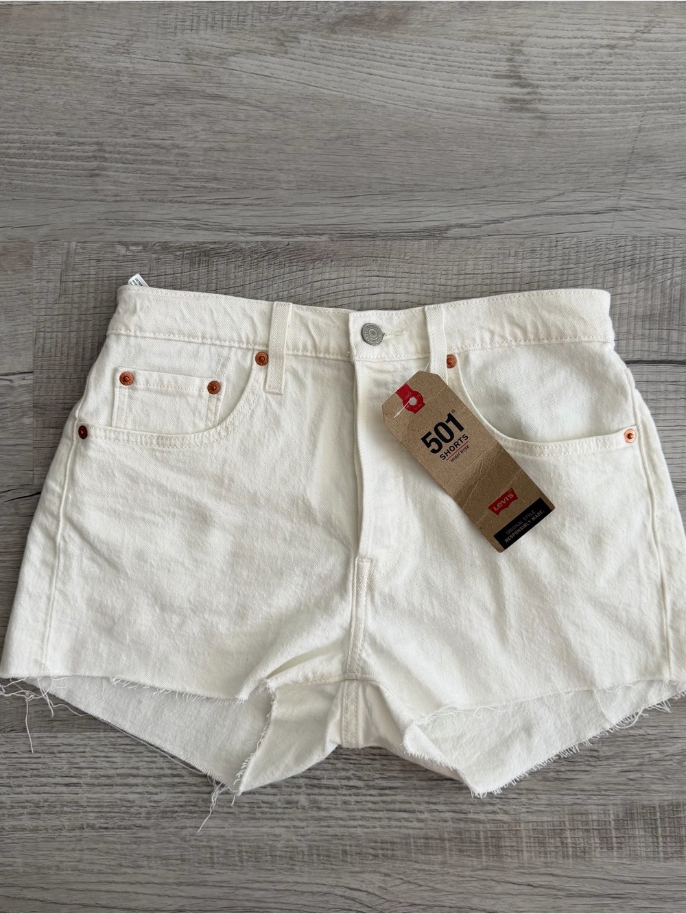 Levi's White 501 Button-Fly Cutoff Denim Shorts